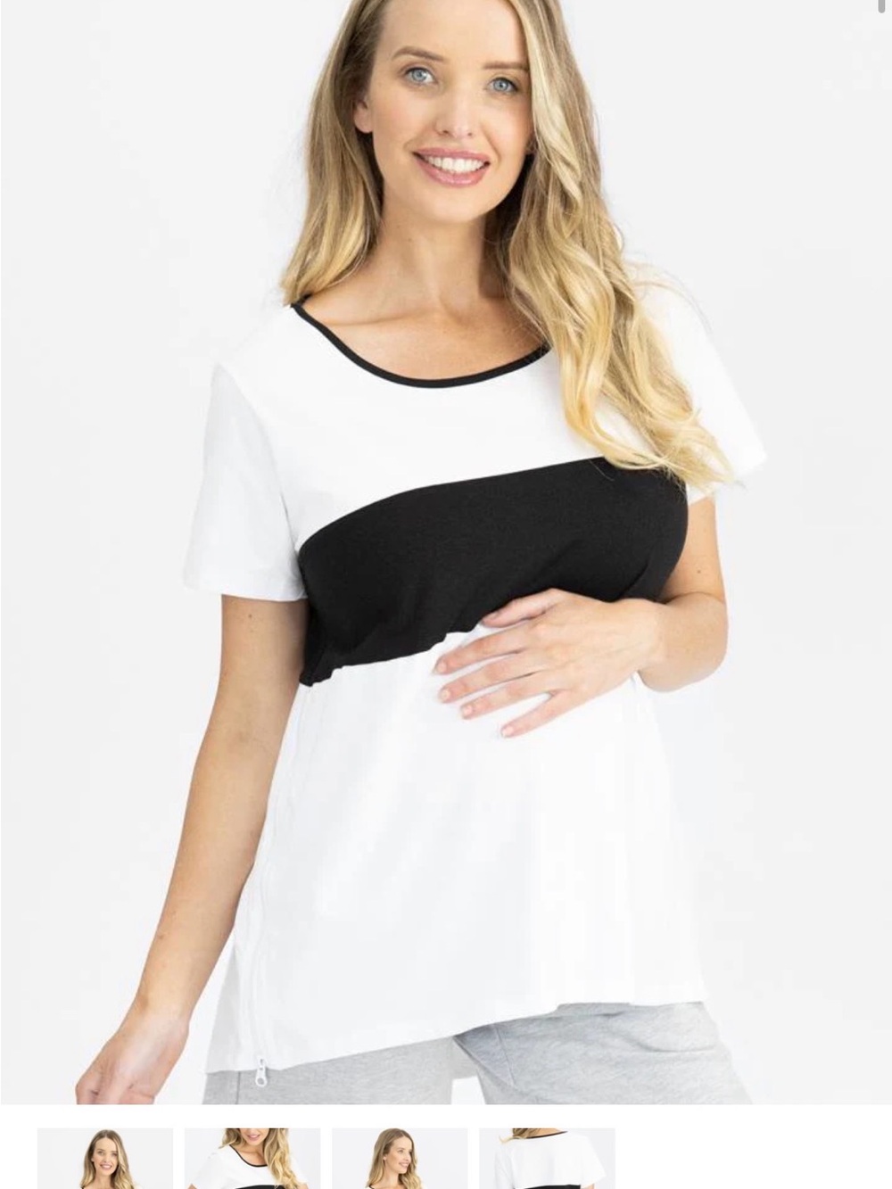 Women's White and Black Maternity/Nursing Top